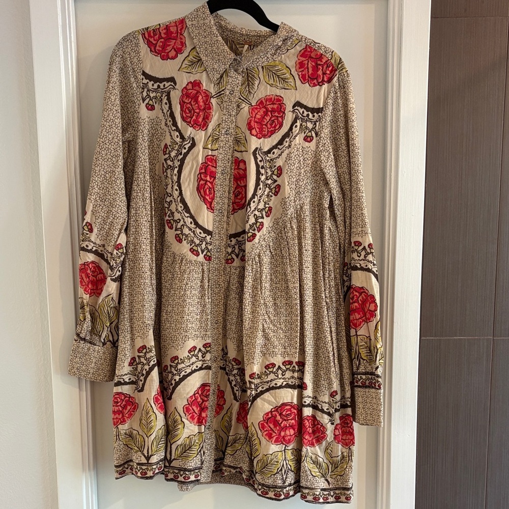 Floral Print Long Sleeve Dress- pearl snap